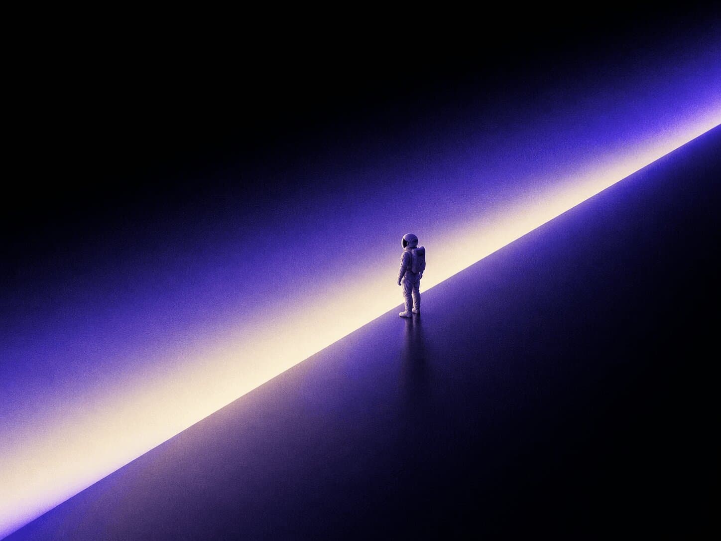 Astronaut standing at the edge of a diagonal beam of light